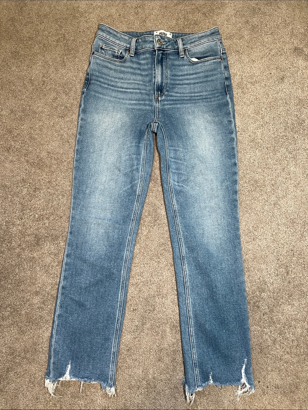 Paige Cindy Straight Mid Rise Jeans Crop Raw Hem size 28